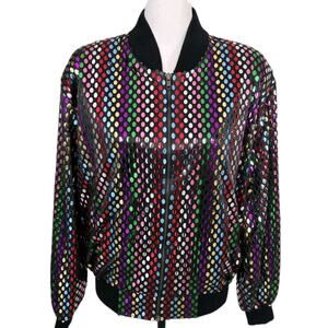 Vintage 80s Rainbow Sequin Monaliza Bomber Jacket Sz L